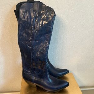 NWT Free People Navy Leather Cowboy Boot